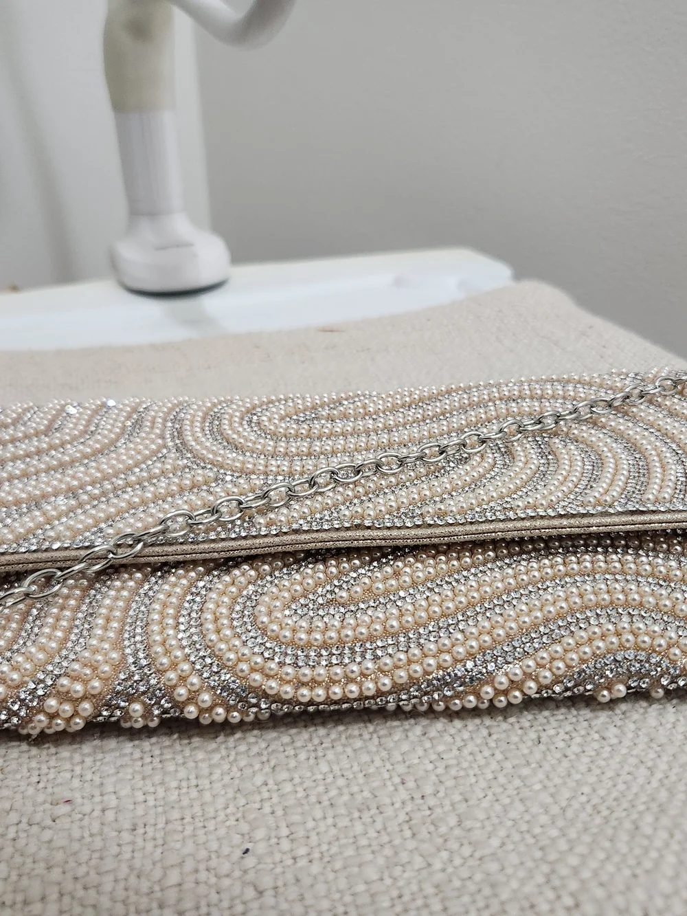 Pearl Embellished Clutch Bag in Champagne and Silver - Picture 9 of 10